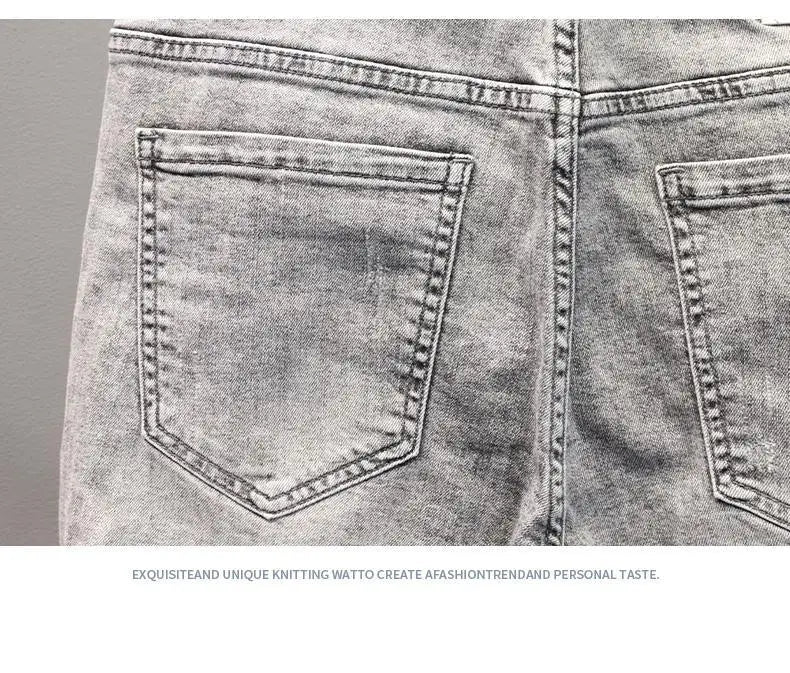 Korean Fashion Kpop Men's Casual Streetwear Boyfriend Designer Denim Shorts with Rabbit Embroidery for Summer Grey Short Jeans