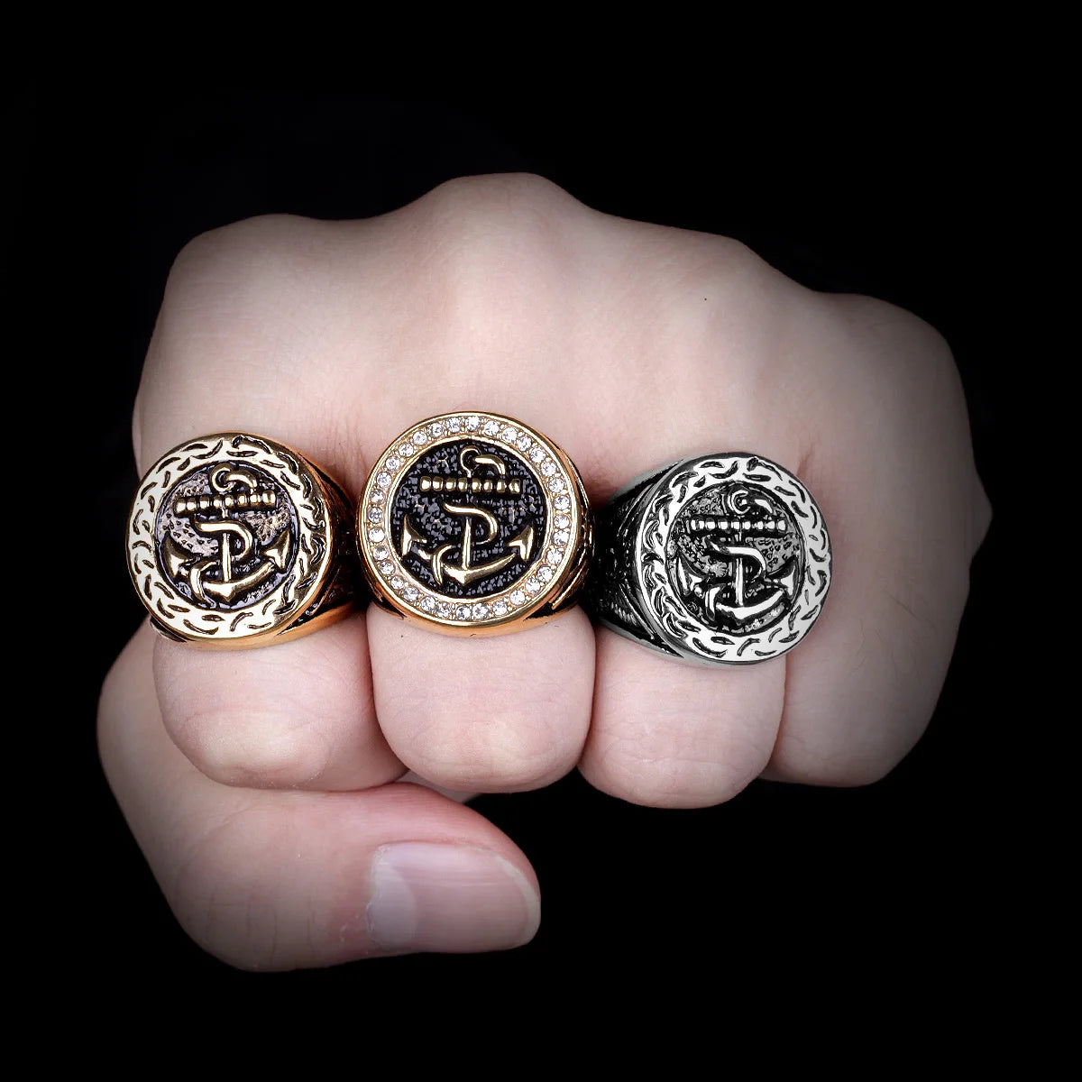 PENDRA Anchor Navy Ocean Steel Ring