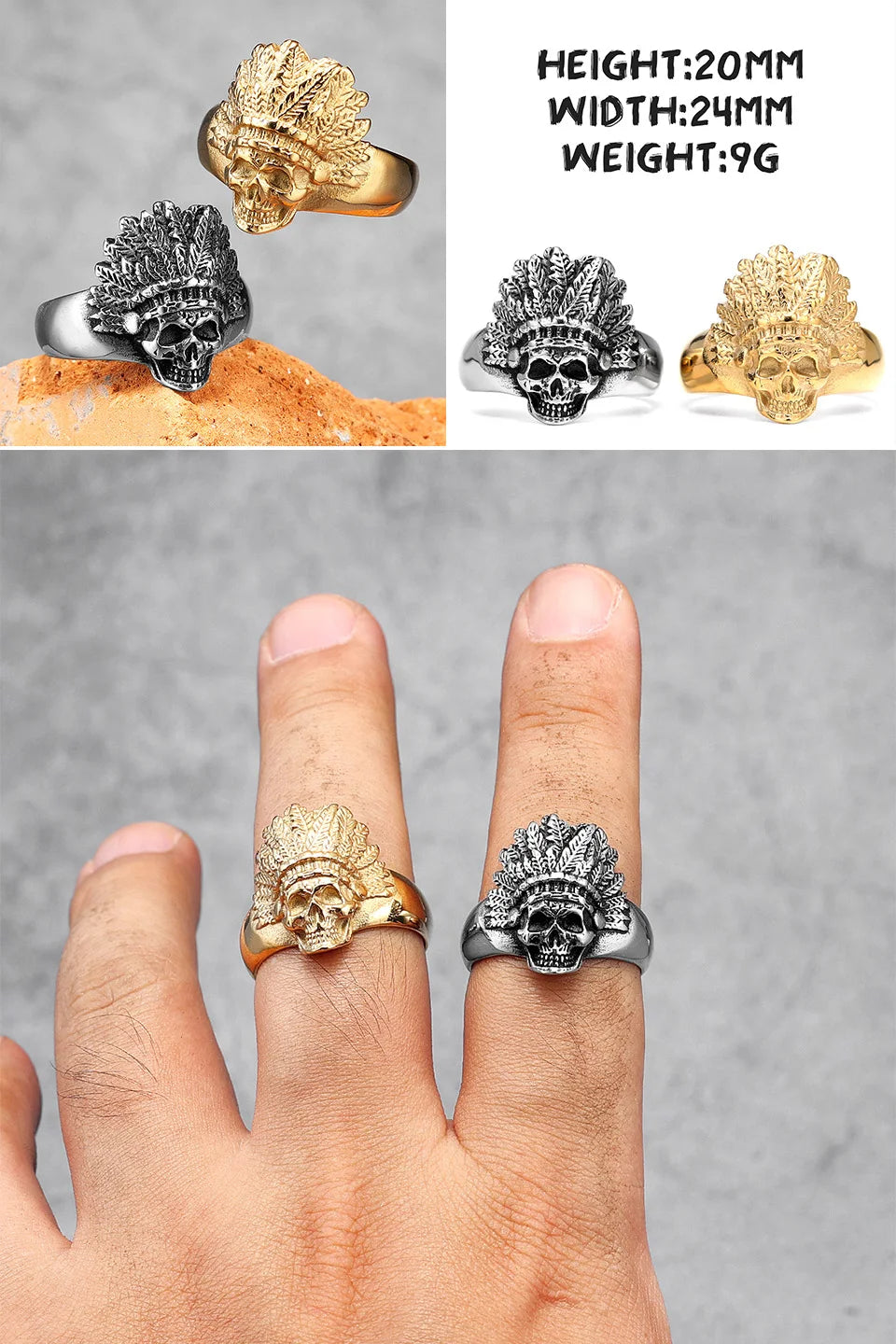 PENDRA Punk Gothic Skull Ring