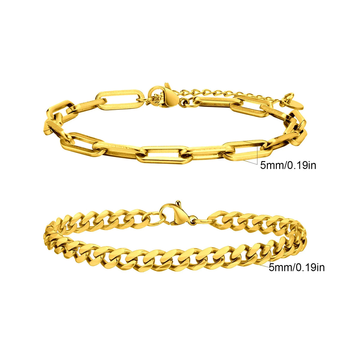 2pcs Men's Cuban Chain Bracelets,Stainless Steel Rectangular Chain Bracelet,Hiphop Causal Jewelry Gift