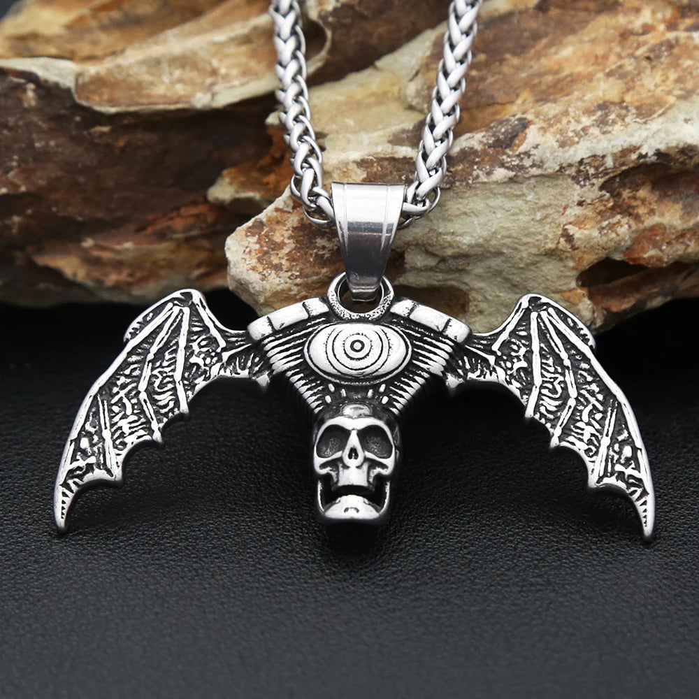 PENDRA Skullengine Gothic Skull Demon Wings Pendant