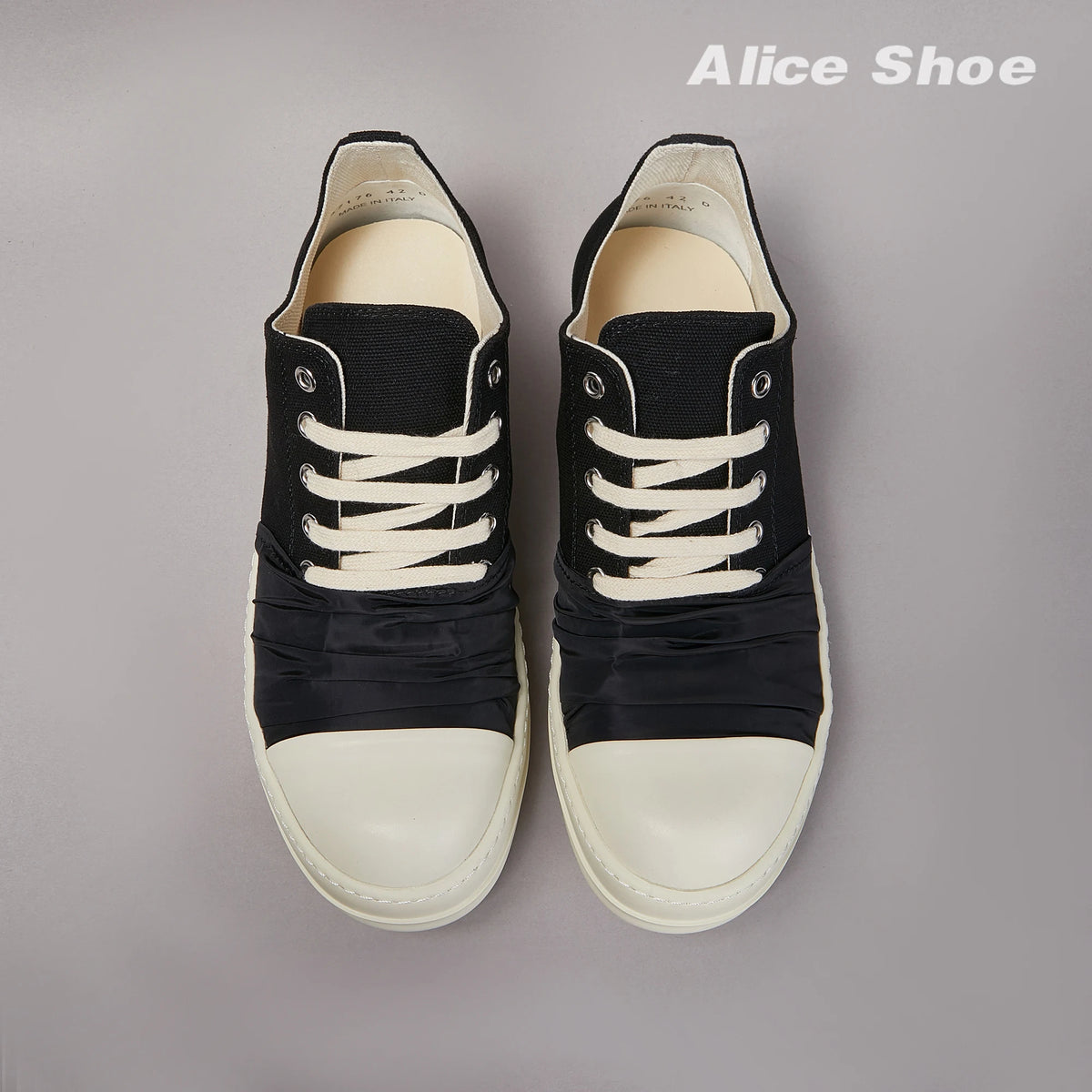 PENDRA Pleated Noir Black Canvas High-Top Zip Thick-Sole Edition 2 Platform Sneakers