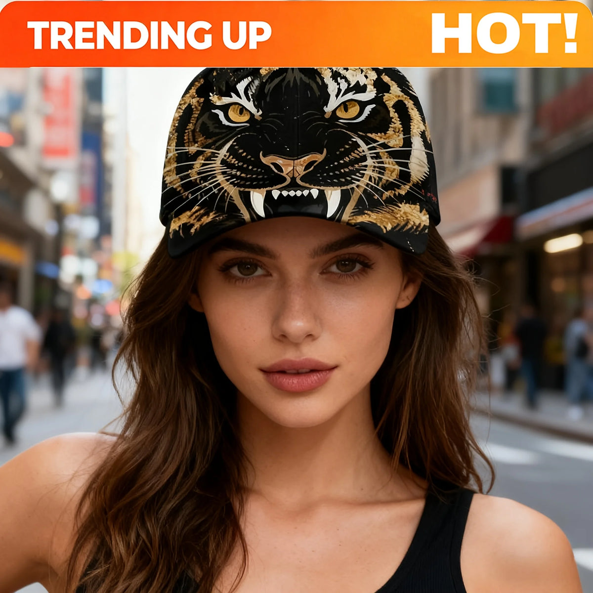 1pc, Tiger Print Golden  Cap, Unisex, Casual and Fashionable, Outdoor Sun Protection, Breathable and Adjustable, Trendy Street