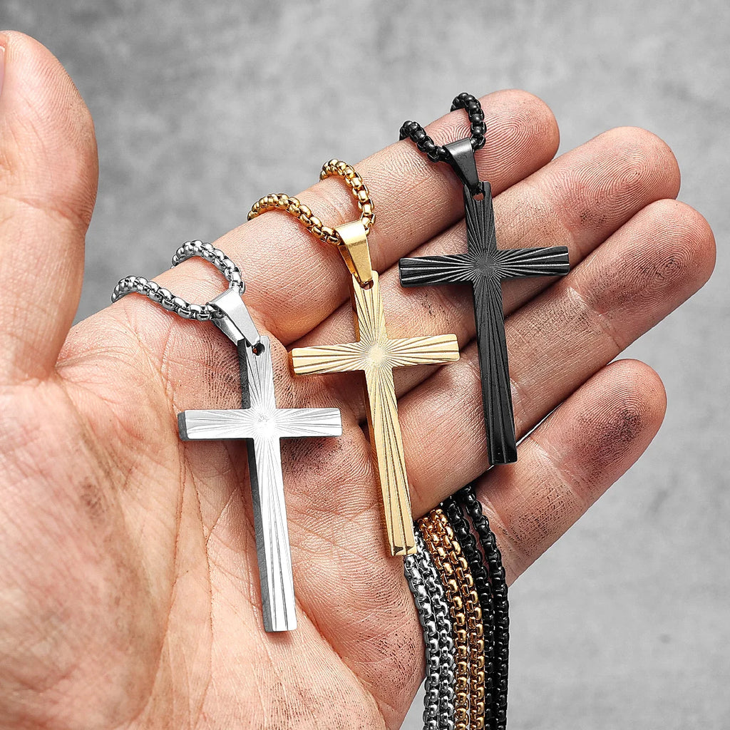 PENDRA Refract Light Cross Steel Necklace