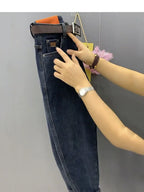 Autumn Winter High Waist Straight Jeans Women Loose Fit Stretch Haren Denim Pants Vintage Ladies Ankle-Length Jeans Pants 5XL