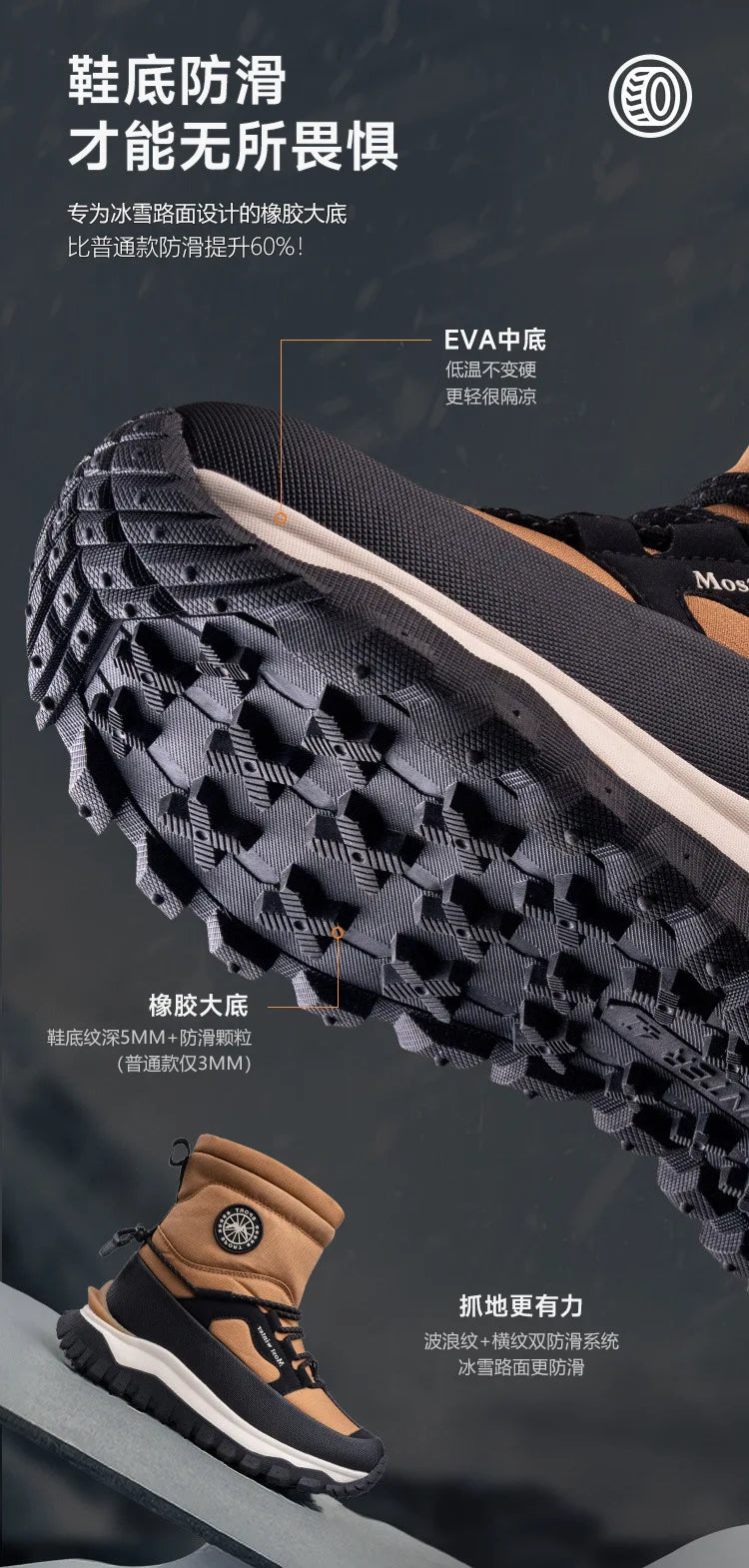 -30c Winter Waterproof Non-slip Cotton  Thick-soled Cold-proof High-top Men's Mountaineering Outdoor Thickened Warm Snow Boots