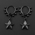 Punk Black Moon Star Hoop Earrings Gothic Crescent Dangle Stainless Steel Beaded Drop Earrings Men Women Hip Hop Jewelry Gifts