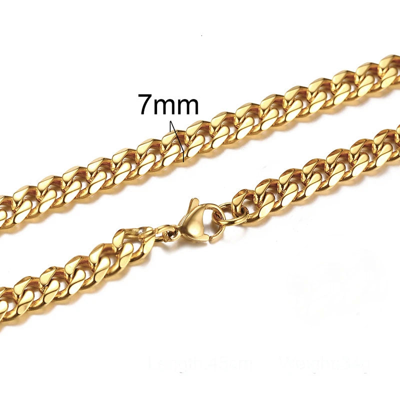 Cuban Link Chain Necklace for Men Women,3 to 7mm Stainless Steel Choker,Basic Jewelry Gift