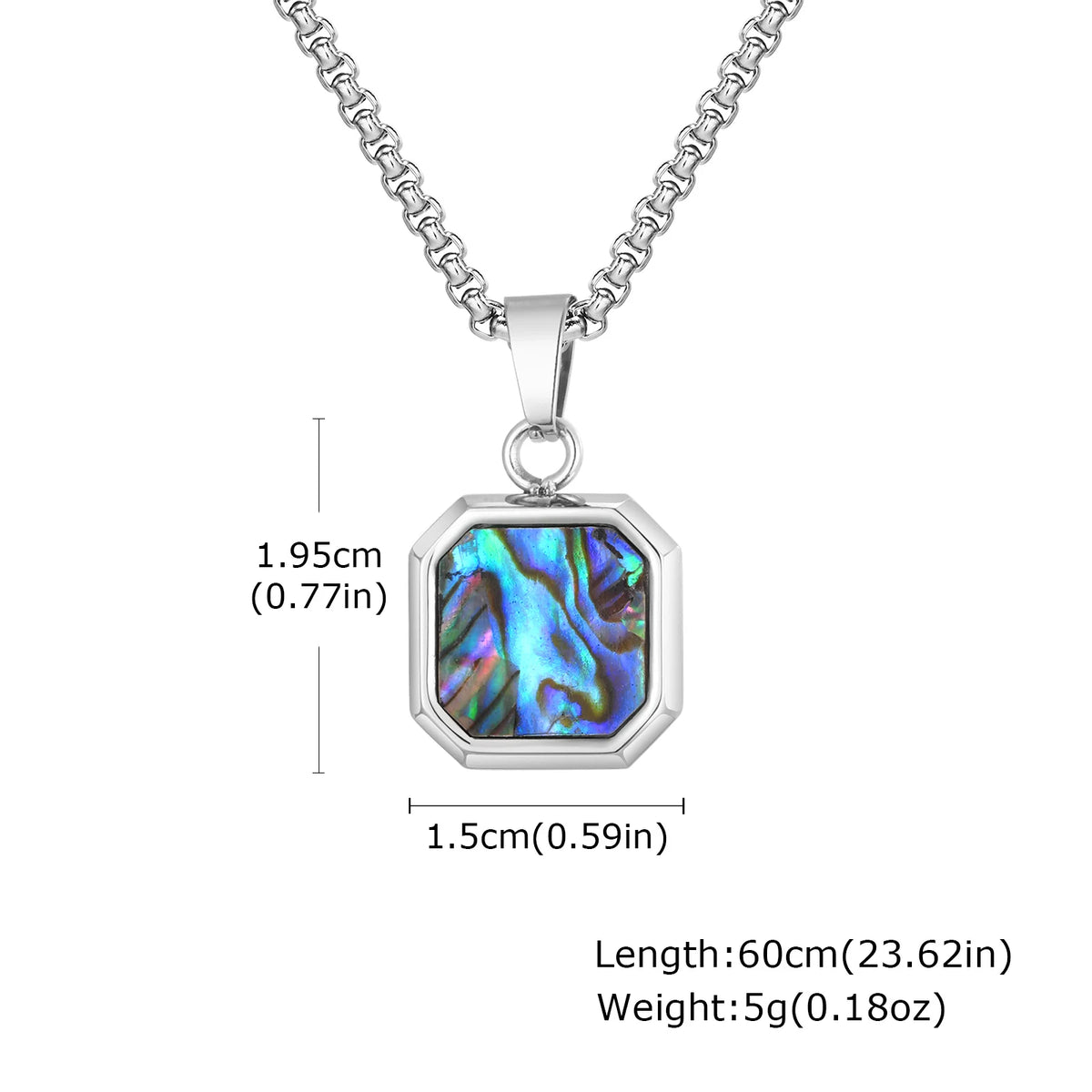 Trendy Men's Necklace,Square Abalone Shell Stainless Steel Necklace,Birthday Party Father Jewelry Gift