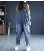 Minimalist jeans overalls women's spring new Korean version loose fit big pocket versatile trendy Harlan casual rompers
