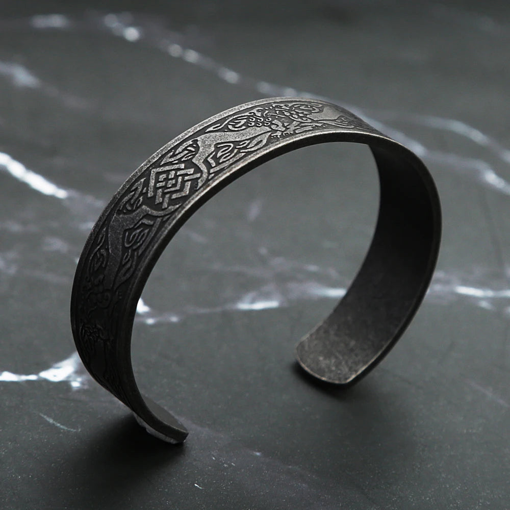 PENDRA Valknut Nordic Stainless Steel Open Cuff Bracelet