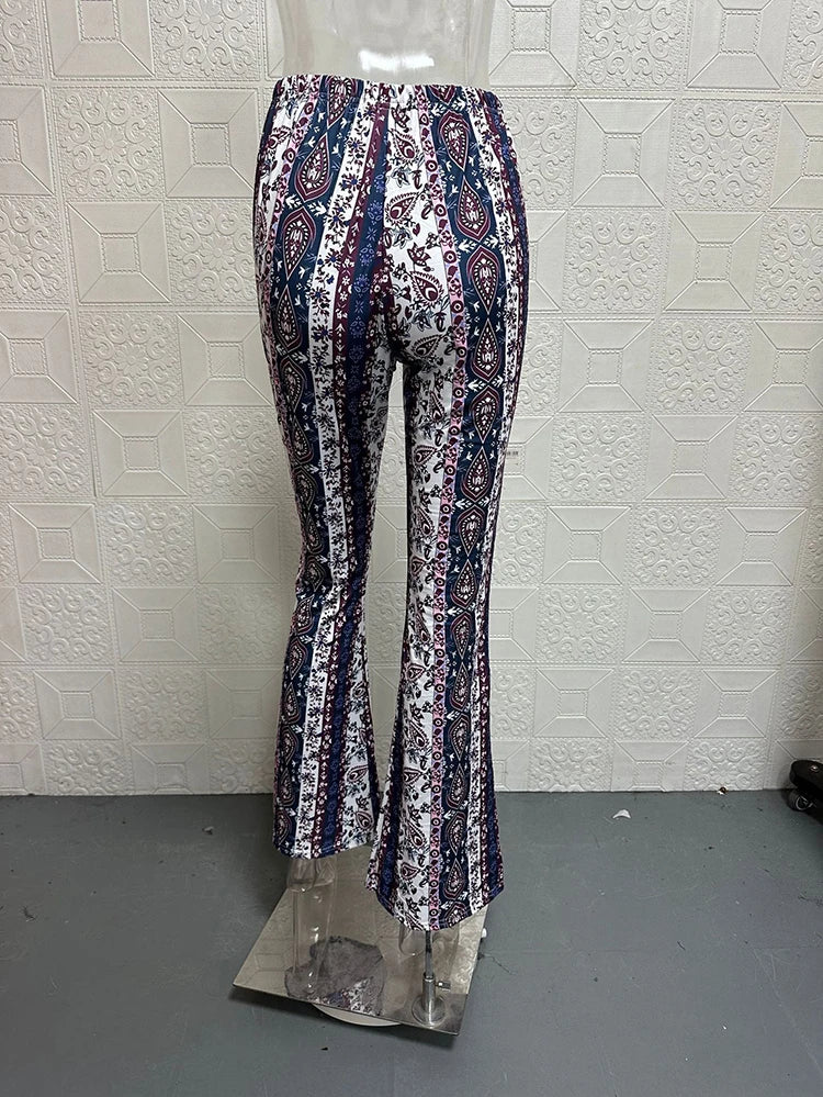 Vintage Boho Spring Floral Print Casual Pants Fashion new high elasticity tight fitting micro flared Yoga Joggers pants
