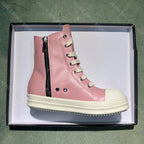 PENDRA Blush Titan Pink Genuine Leather High-Top Thick-Sole Sneakers