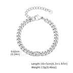 White Zircon Cuban Bracelet for Men Boys,16-21CM Never Fade Curb Chain Links Wristband,Hip Hop Cool Simple Jewelry Gift