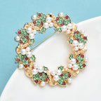 PENDRA Evergreen Crystal Garland Rhinestone Pearl Flower Wreath Brooch