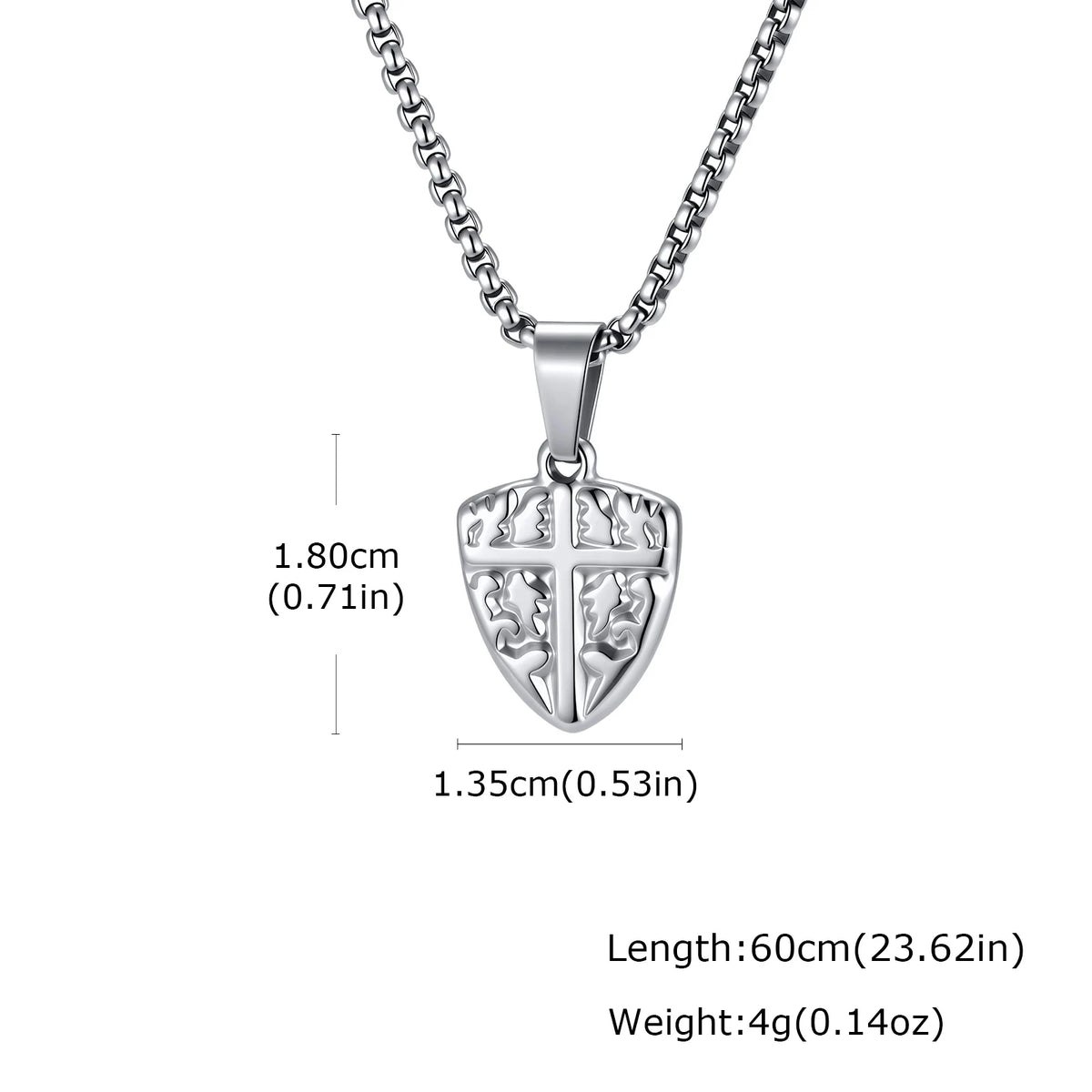 Small Shield Cross Necklace for Men, Stainless Steel Shield Pendant Necklace, Religious Stylish Jewelry
