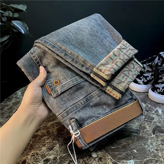 New Arrival Korean Style Pants Men's Luxury Harajuku Designer Cowboy Kpop Brand Denim Slim Pencil Pants Men's Jeans for Autumn