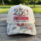 Embroidered Floral USA 250th Anniversary Hat, 250 Years of Freedom Cap, America 1776-2026 Patriotic Gift, Vintage Floral Brim Ba
