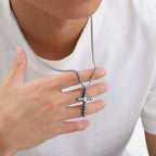 Punk Mens Cross Pendant Necklace,Silver Color Plain Cross Pendant Collar with Stainless Steel Box Chain,Exquisite Male Gift