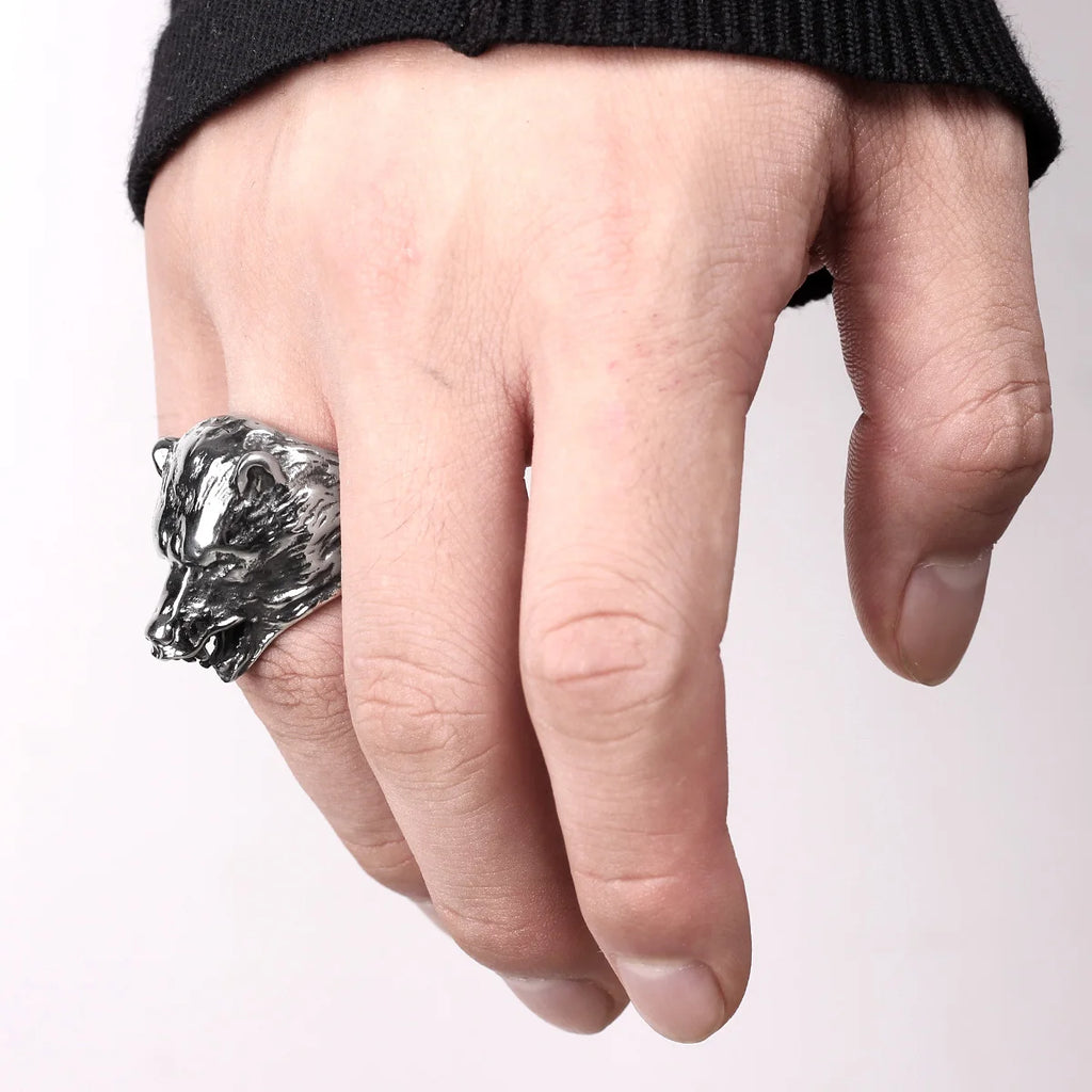 PENDRA Bear Animal Rock Steel Ring