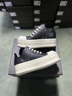 PENDRA Noir Luxe Black Genuine Leather 6cm Platform Flat Sneakers