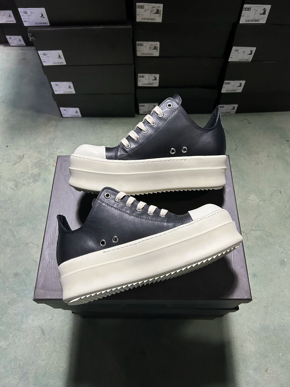 PENDRA Noir Luxe Black Genuine Leather 6cm Platform Flat Sneakers