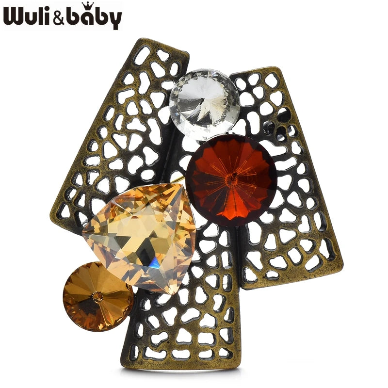 PENDRA Geometra Vintage Crystal Geometric Brooch