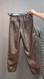 PENDRA Panelled High Waist Straight PU Leather Pants