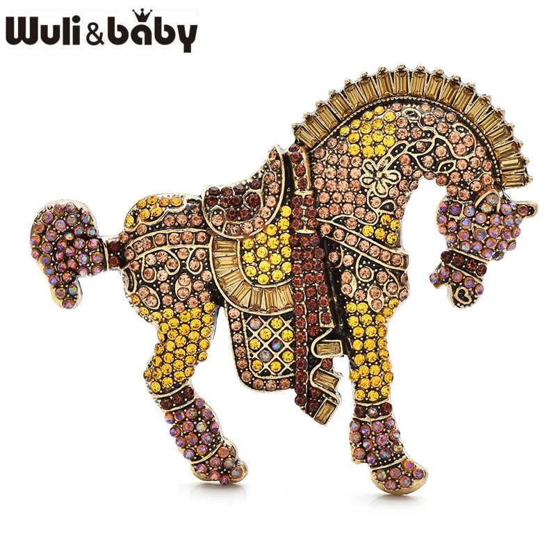 PENDRA Noble Horse Rhinestone Animal Brooch