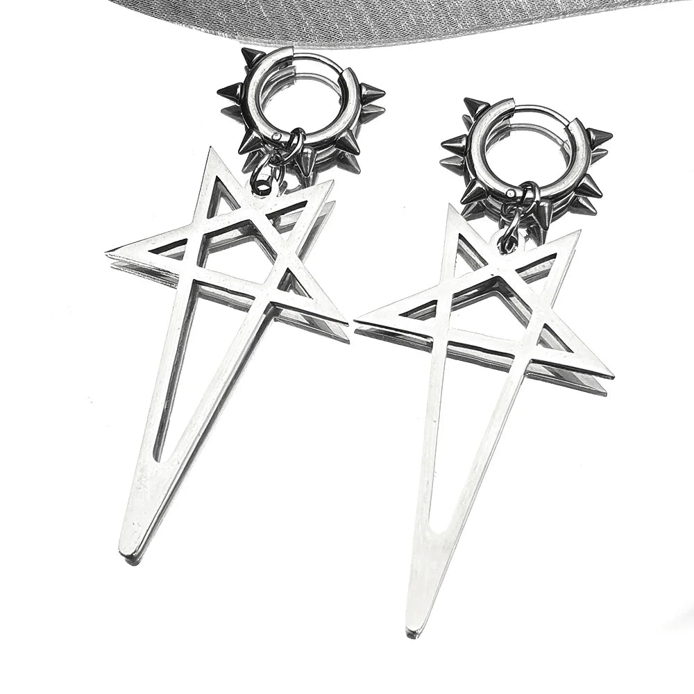 Pentagram Spike Rivet Hoop Earrings For Women Men Stainless Steel Gothic Punk Hiphop Rock Musical Ear Pendant Jewelry Gifts