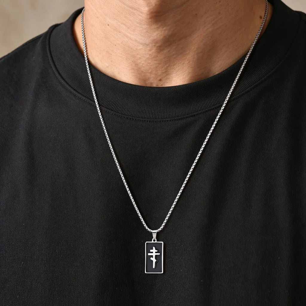 PENDRA Square Enamel Orthodox Pendant Necklace