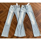 High Quality High Street Bamboo Elastic Light Blue Rear Double Pockets Slightly Pulled Jeans Men's Washed Thin Slim Pants