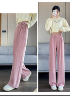 Corduroy pants women autumn and winter new Chinese style buckle casual thick solid color versatile wide leg pants