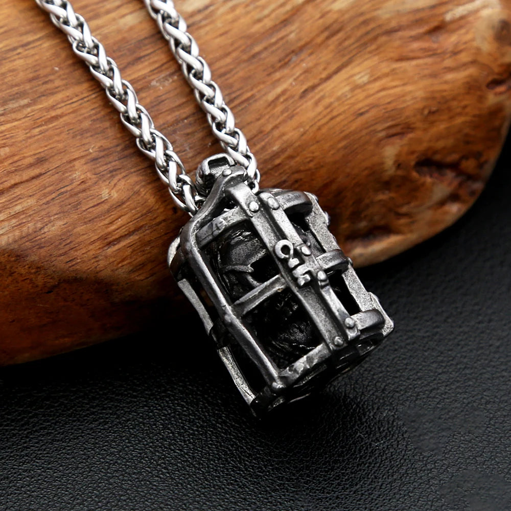 PENDRA Skullcage Gothic Cage Skull Pendant Necklace