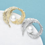PENDRA Featherella Round Feather Pearl Brooch