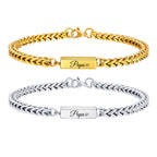 Papa Bracelet for Men Boys,21cm Waterproof Stainless Steel Franco Chain Links Wristband,Stylish Father's Day Gift