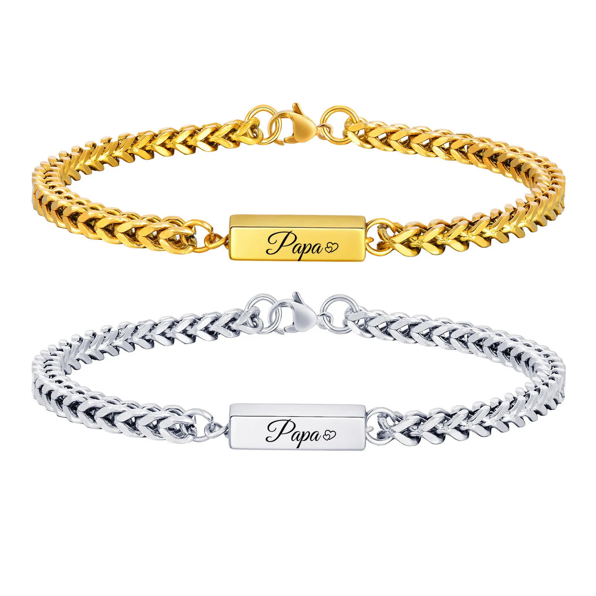 Papa Bracelet for Men Boys,21cm Waterproof Stainless Steel Franco Chain Links Wristband,Stylish Father's Day Gift