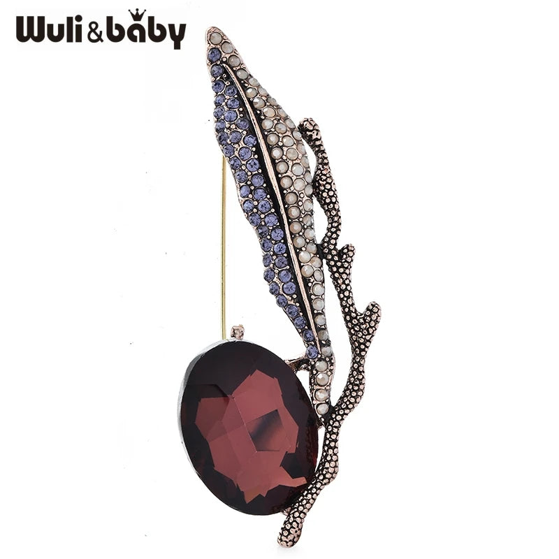 PENDRA Leafcrystal Crystal Leaf Brooch