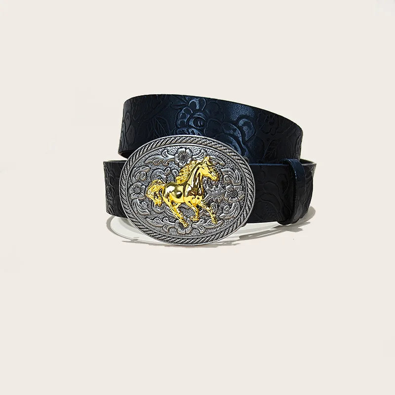 Western Cowboy Leather Belts Longhorn Bull Buckle Pattern Floral Engraved Belt for Men Gothic Accessories Jeans Waistband Male