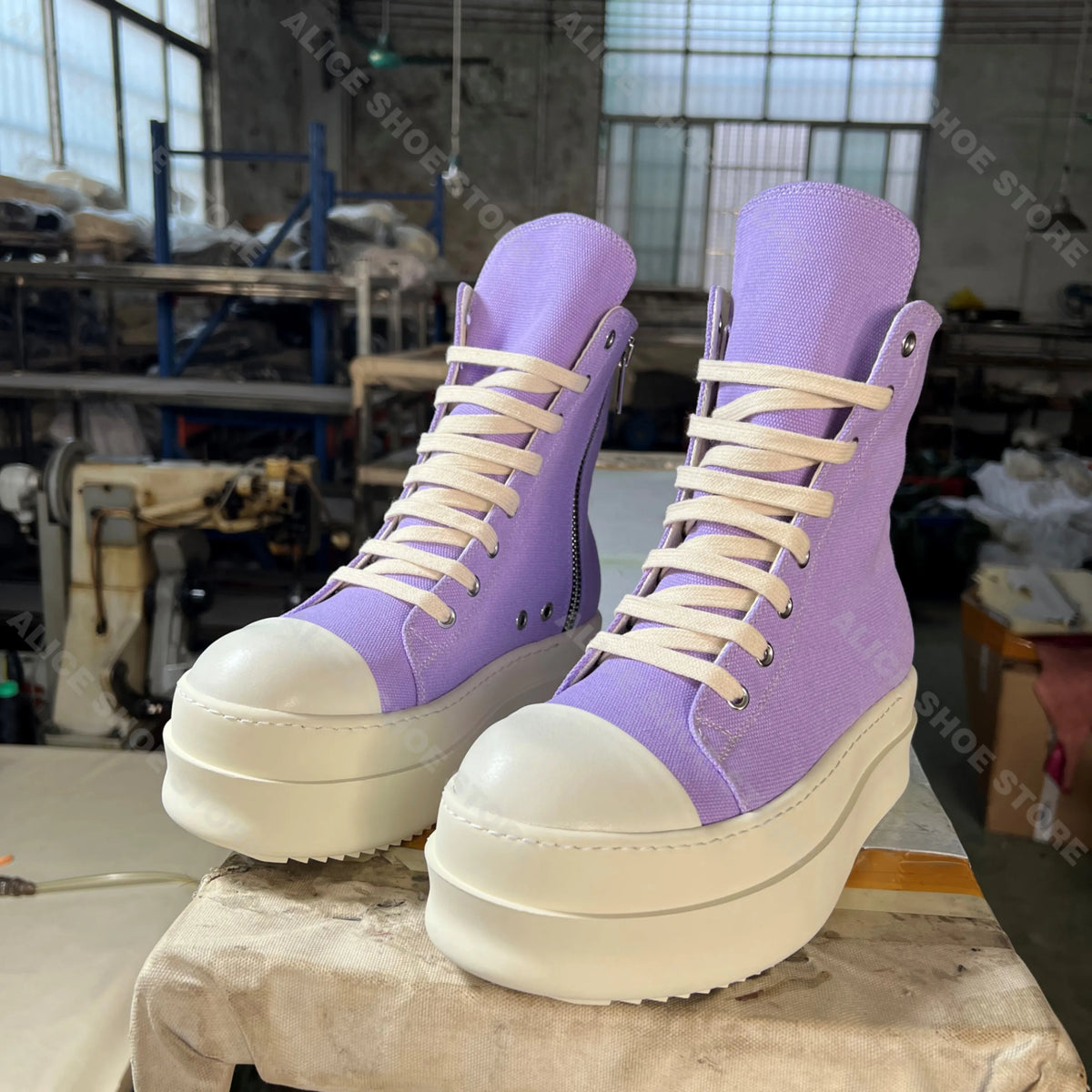 Luxury Flat Platform Women Shoe Canvas Royal Designer Lady Ankle Boot 6cm High Purple Zipper Dress Shoe Casual Flat Street Shoe