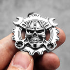 PENDRA Wrench Gear Skull Steel Necklace