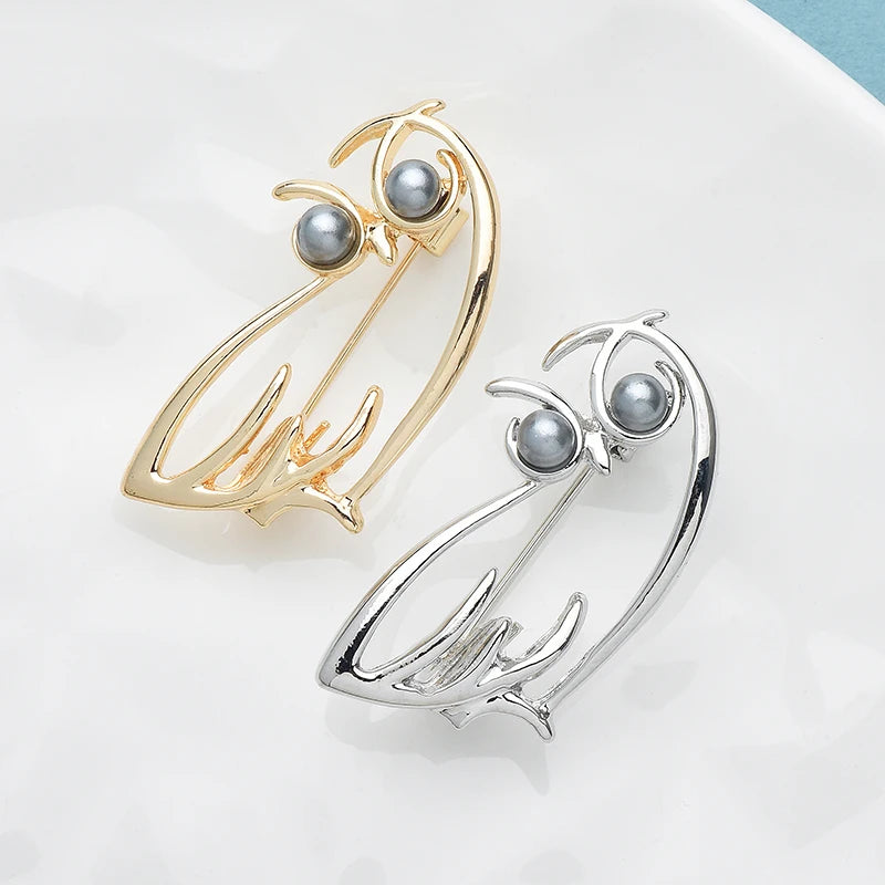 PENDRA Pearl Eye Owl Metal Brooch