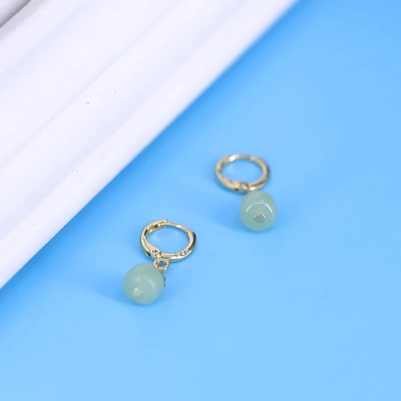 VENTFILLE 925 Silver Gold Color Hetian Jade Earrings for Women Girls Festival Gift Green Round Jewelry Dropshipping Wholesale