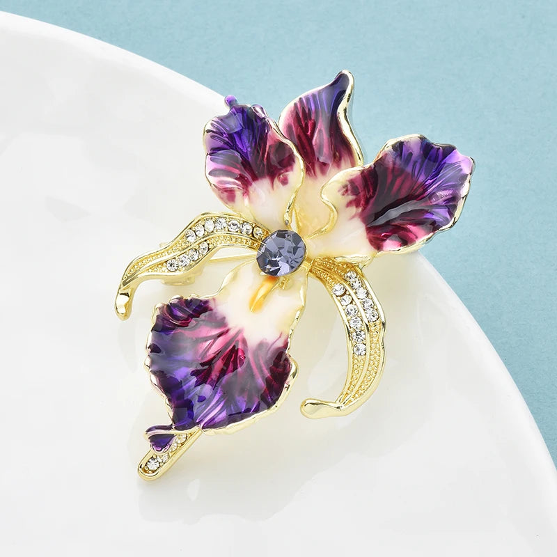 PENDRA Orchid Elegant Enamel Flower Brooch