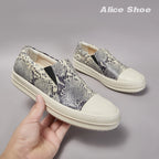 PENDRA Python Veil White Slip-On Low-Top Python-Pattern Leather Platform Shoes