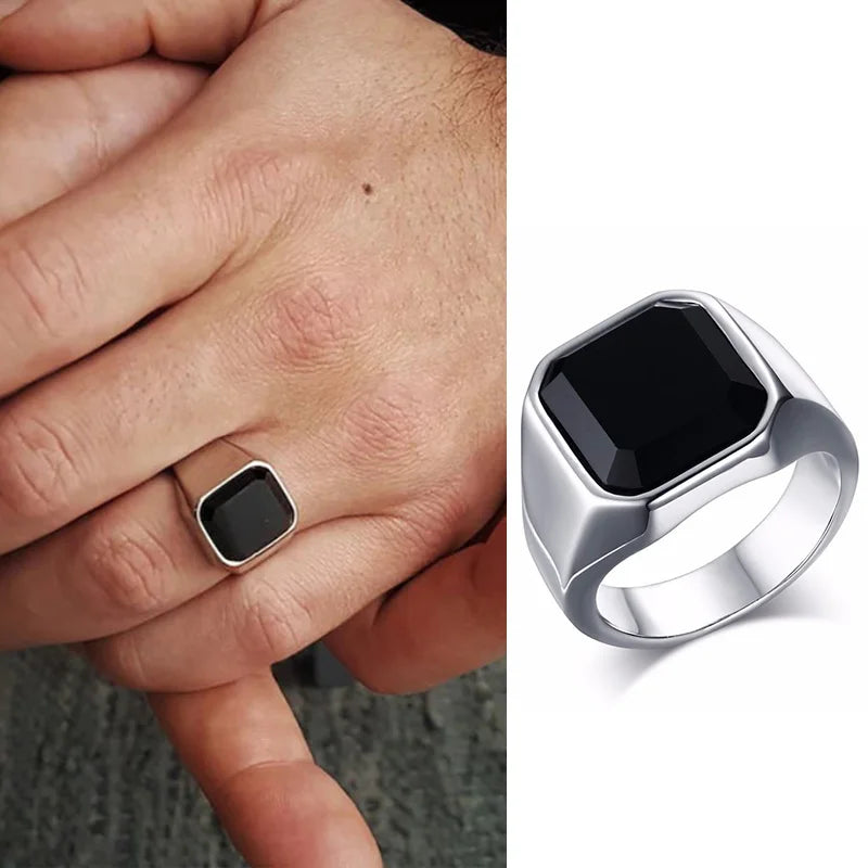 Men Tiger's Eye Signet Rings,Waterproof Stainless Steel Wedding Bands Gift