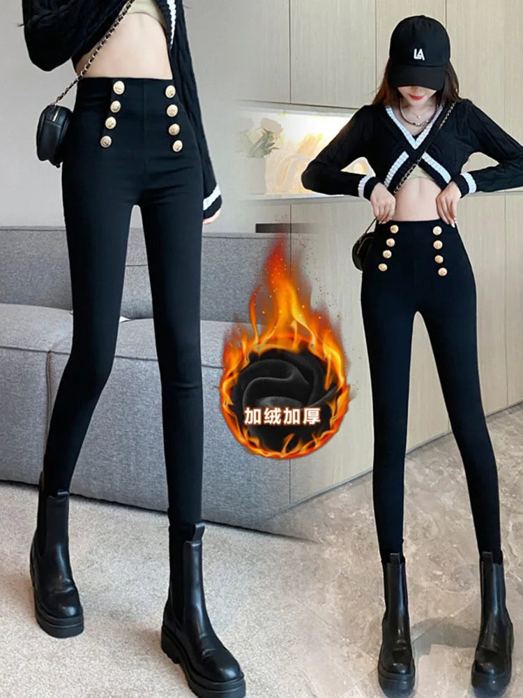 Fashion Women's Trousers 2023 Autumn New High-elastic Double-breasted Tight-fitting High-waisted Slimming Pants Women's Pants