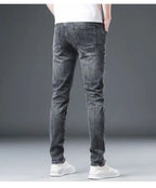 2025 Summer Ripped Jeans Men's Slim-fitting Small Feet Elastic Trousers Trendy Brand Fashion Scratched Patch Cargo Beggar Pants