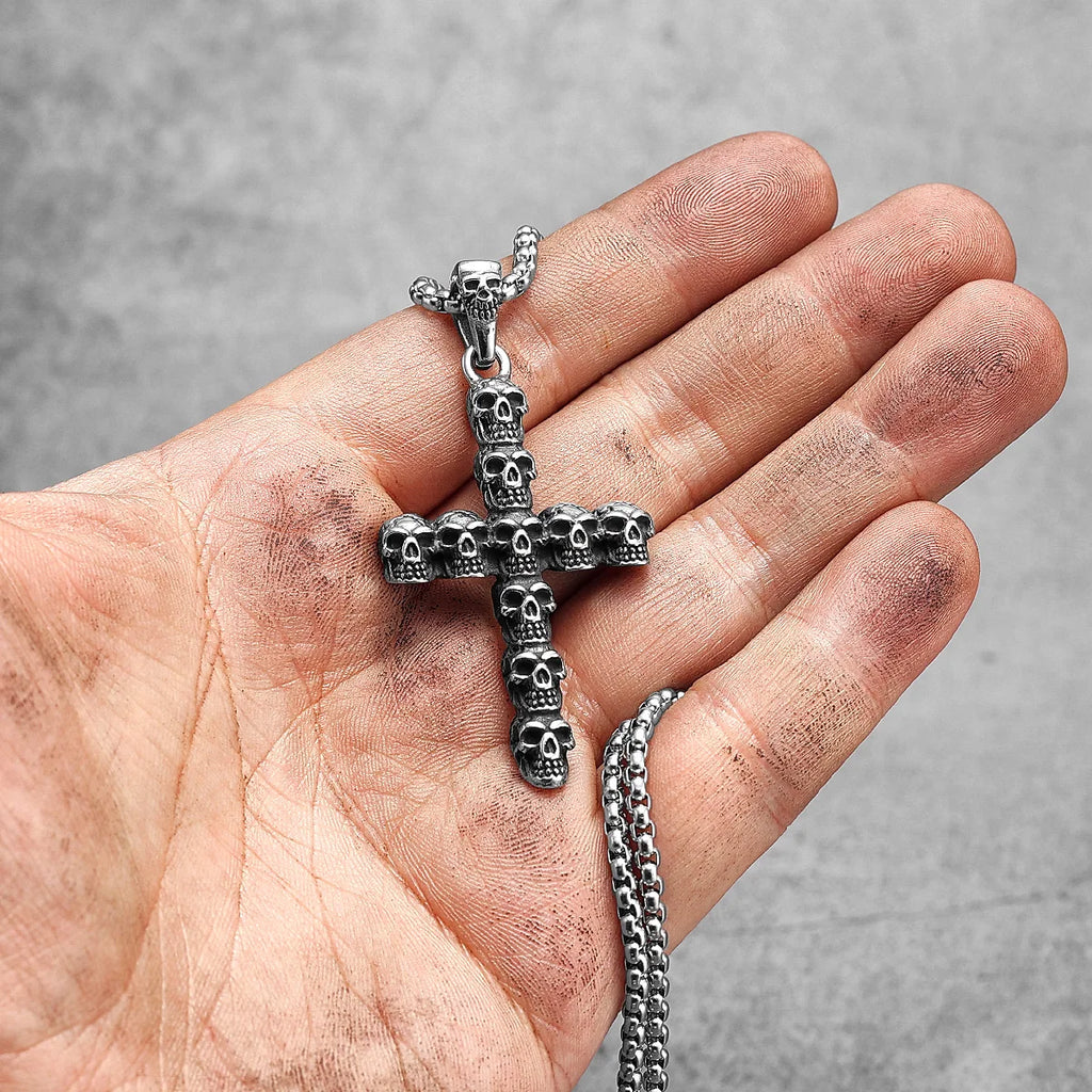 Gothic Skull Cross Amulet Stainless Steel Men Women Necklaces Pendants Chain Punk Trendy  Jewelry Creativity Gift Wholesale