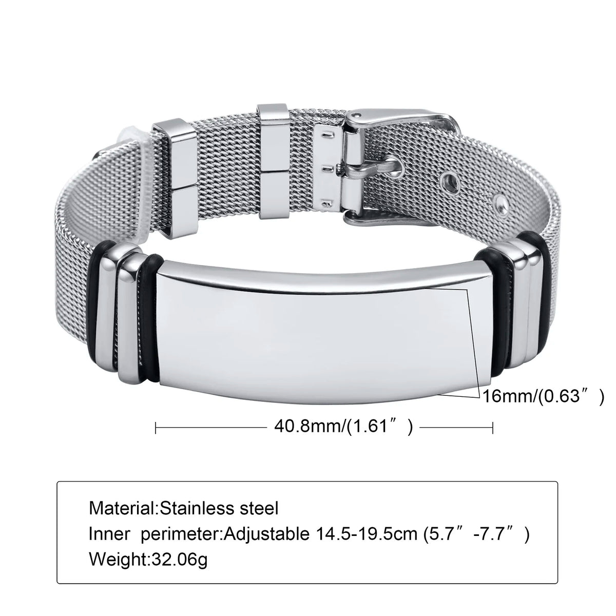 Free Engraving,Stainless Steel Mesh Band Bracelet,Adjustable Bracelet for Men Gift